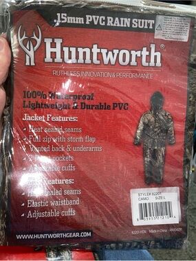 Huntworth Men’s Camo PVC Rain Suit - Waterproof Jacket & Bibs